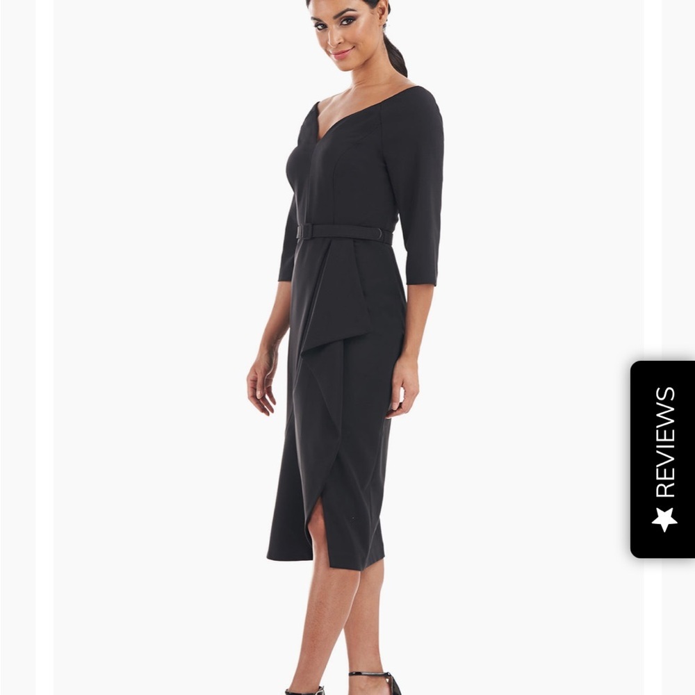 Kay Unger Izzy Midi Dress asymmetrical hem, Black - Picture 3 of 6